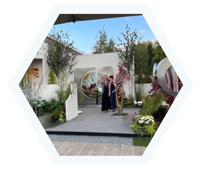 Louise Pengilley, sales-focused coach, working at the Chelsea Flower Show with Carrie Ann Funnell